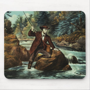 Brook Trout Fishing - An Anxious Moment, 1862 Mouse Pad