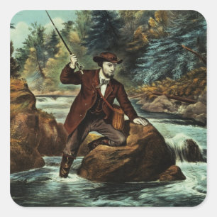 Brook Trout Fishing - An Anxious Moment, 1862 Square Sticker