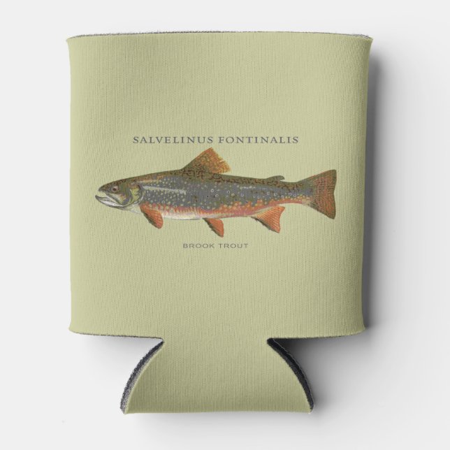 Brook Trout Fishing vintage illustration Can Cooler (Front)