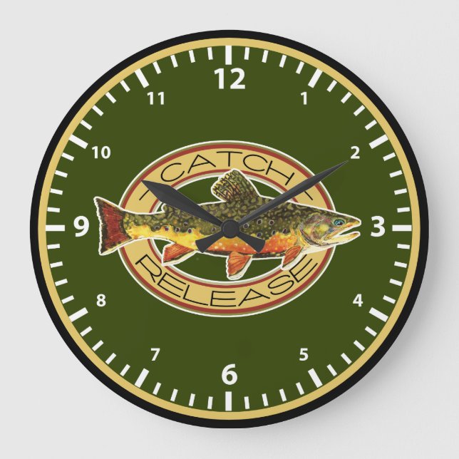 Brook Trout Fly Fishing Catch and Release Angler's Large Clock (Front)