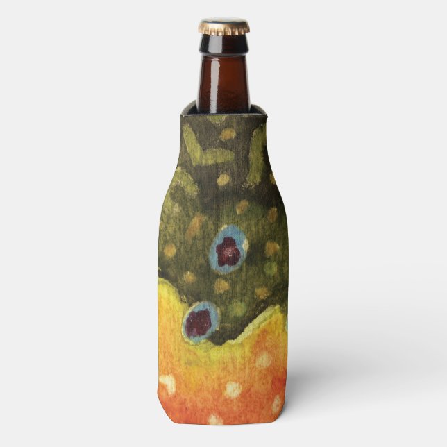 Brook Trout Fly Fishing Ichthyologist Angler's Bottle Cooler (Bottle Front)