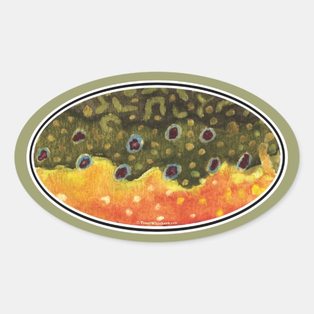 Brook Trout Fly Fishing Oval Sticker (Front)