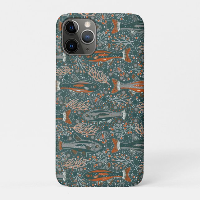 Brook Trout - Grey, Orange, on Turqoise - NH Fish Case-Mate iPhone Case (Back)