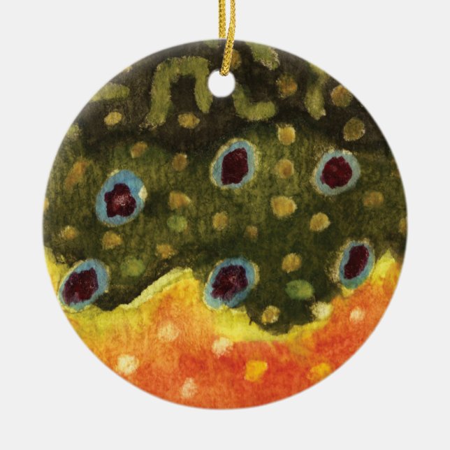 Brook Trout Skin Fly Fishing Ceramic Tree Decoration (Front)