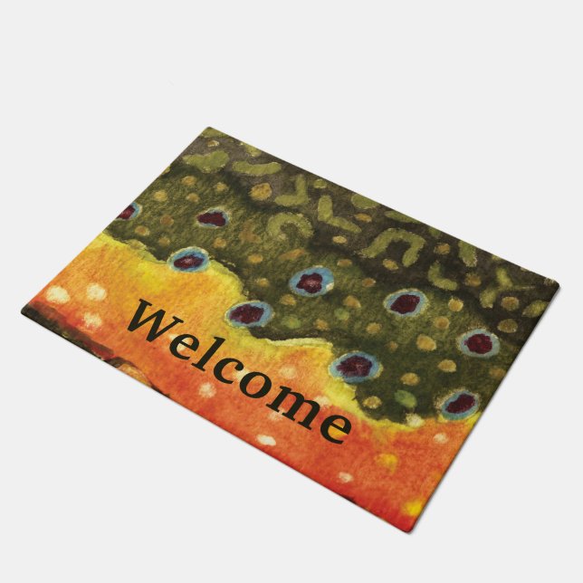 Brook Trout Skin, Fly Fishing Painting Doormat (Angled)