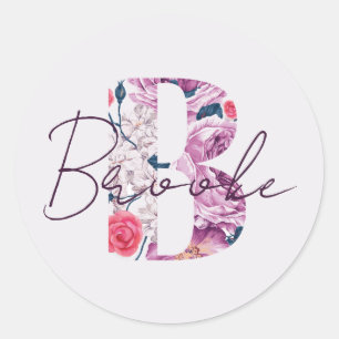 Brooke Baby Name Flower Script Vintage Floral B Classic Round Sticker