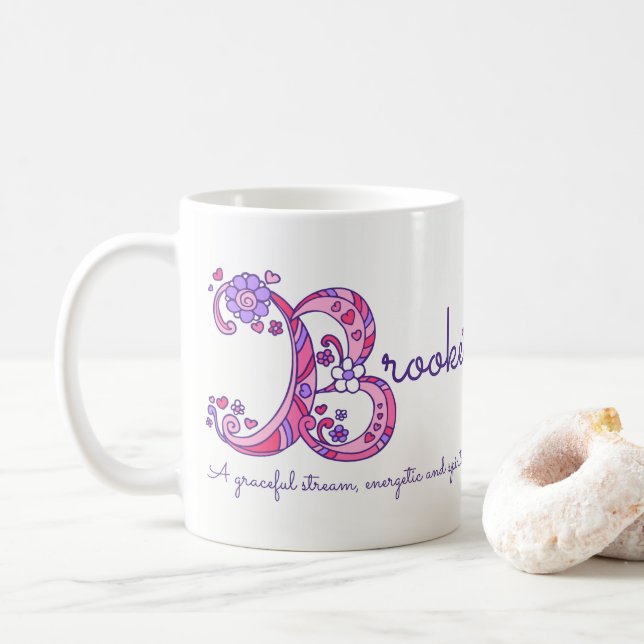 Brooke name meaning decorative B monogram mug (With Donut)