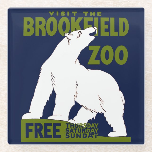 Brookfield Zoo, Federal Art Program Poster 1936 Glass Coaster (Front)