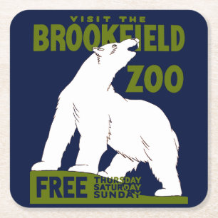 Brookfield Zoo, Federal Art Program Poster 1936 Square Paper Coaster