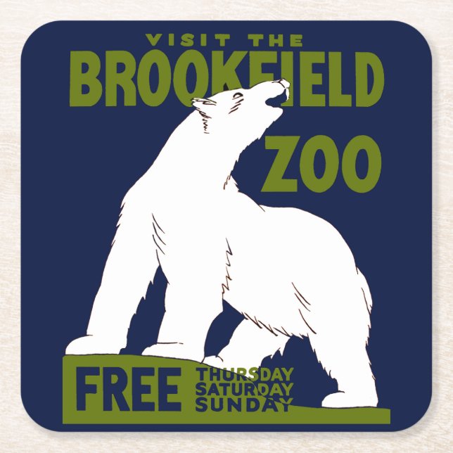 Brookfield Zoo, Federal Art Program Poster 1936 Square Paper Coaster (Front)