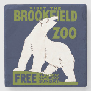 Brookfield Zoo, Federal Art Program Poster 1936 Stone Coaster
