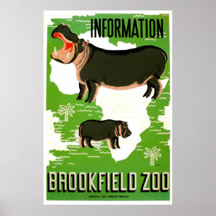 Brookfield Zoo Hippopotamus Vintage Poster