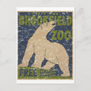 Brookfield Zoo-Polar Bear-distressed Postcard