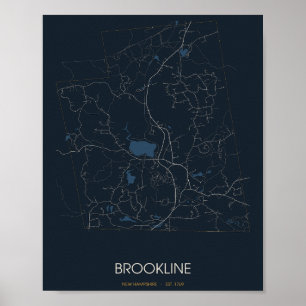 Brookline New Hampshire Street Map Poster (Night)