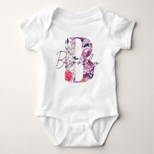 Brooklyn Baby Name Flower Script Vintage Floral B Baby Bodysuit
