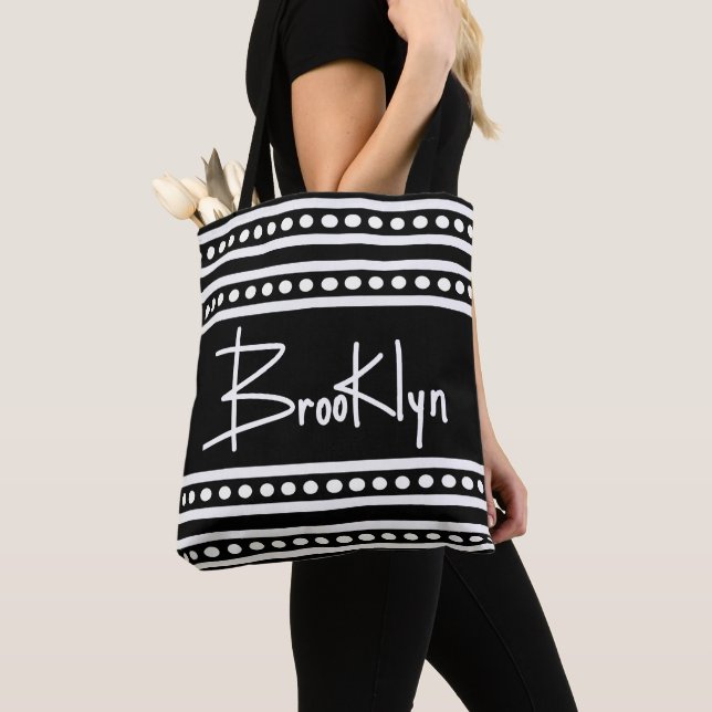 Brooklyn Block Letters Hand Lettering Black White Tote Bag (Close Up)