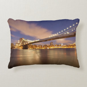 Brooklyn Bridge and Manhattan at Night. Decorative Cushion