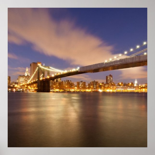 Brooklyn Bridge and Manhattan at Night. Poster (Front)