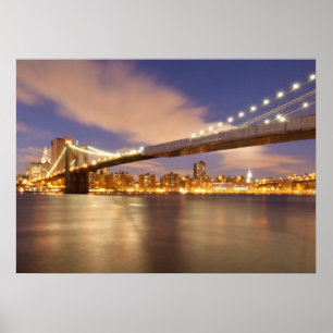 Brooklyn Bridge and Manhattan at Night. Poster