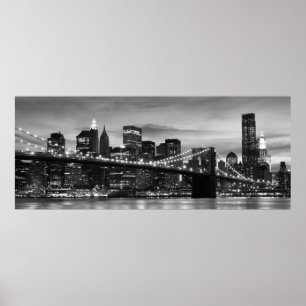 Brooklyn Bridge and Manhattan Skyline at Night NYC Poster