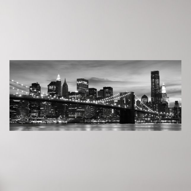 Brooklyn Bridge and Manhattan Skyline at Night NYC Poster (Front)