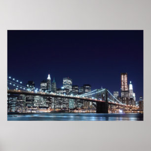 Brooklyn Bridge and Manhattan Skyline At Night Poster