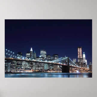 Brooklyn Bridge and Manhattan Skyline At Night Poster