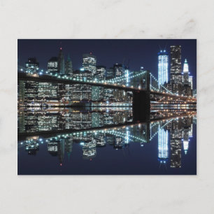 Brooklyn Bridge and The Statue of Liberty at Night Postcard