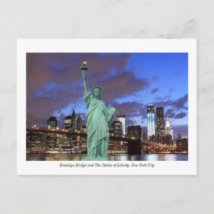 Brooklyn Bridge and The Statue of Liberty at Night Postcard