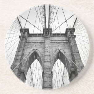Brooklyn Bridge Architectural Black & White Photo Coaster