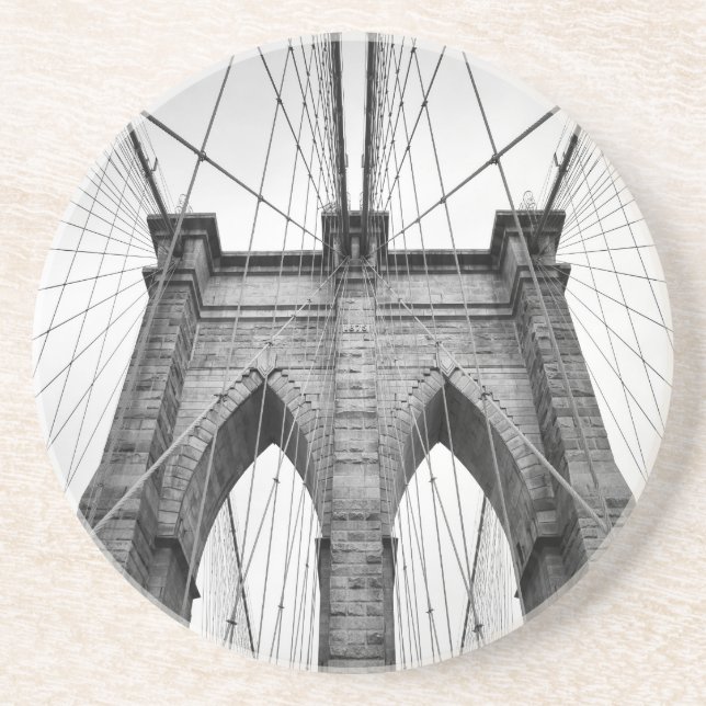 Brooklyn Bridge Architectural Black & White Photo Coaster (Front)