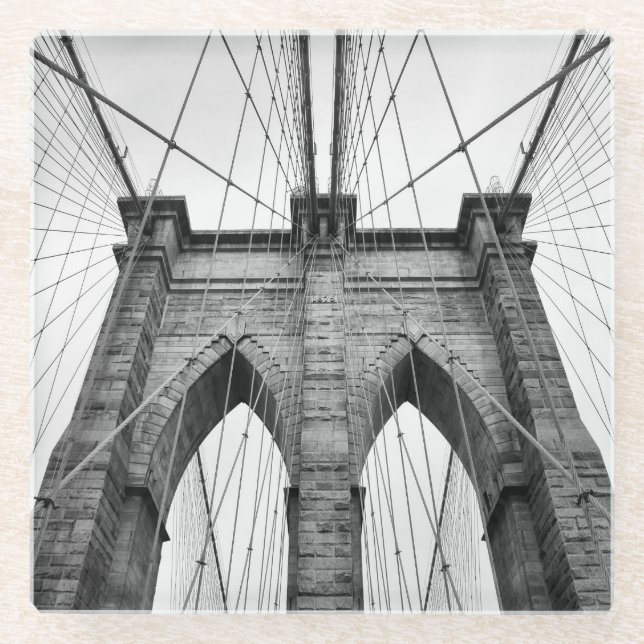 Brooklyn Bridge Architectural Close-Up Glass Coaster (Front)