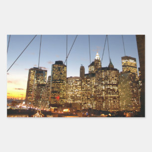 Brooklyn Bridge At Dusk With Manhattan Skyline Rectangular Sticker