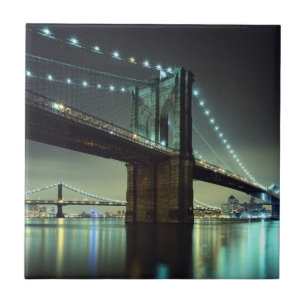 Brooklyn Bridge at night Manhattan Bridge Ceramic Tile