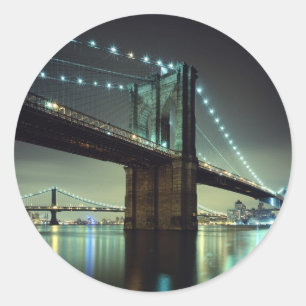 Brooklyn Bridge at night  Manhattan Bridge Classic Round Sticker