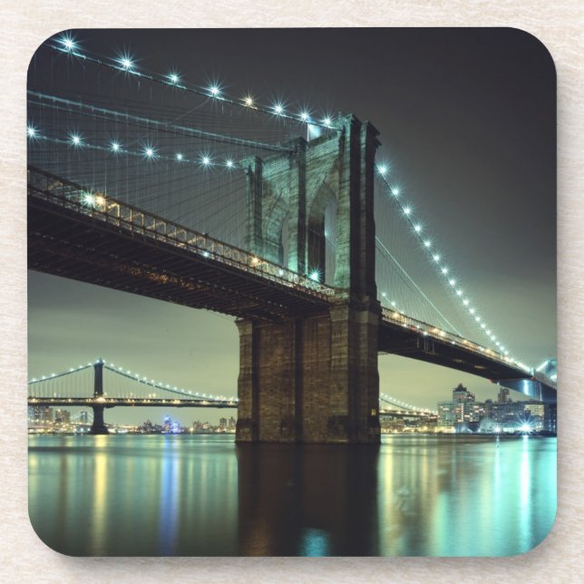 Brooklyn Bridge at night  Manhattan Bridge Coaster (Front)