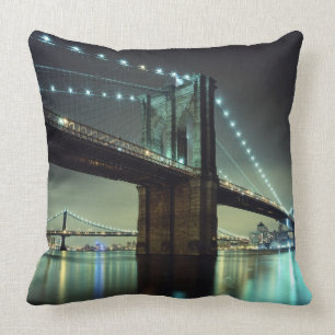 Brooklyn Bridge at night Manhattan Bridge Cushion