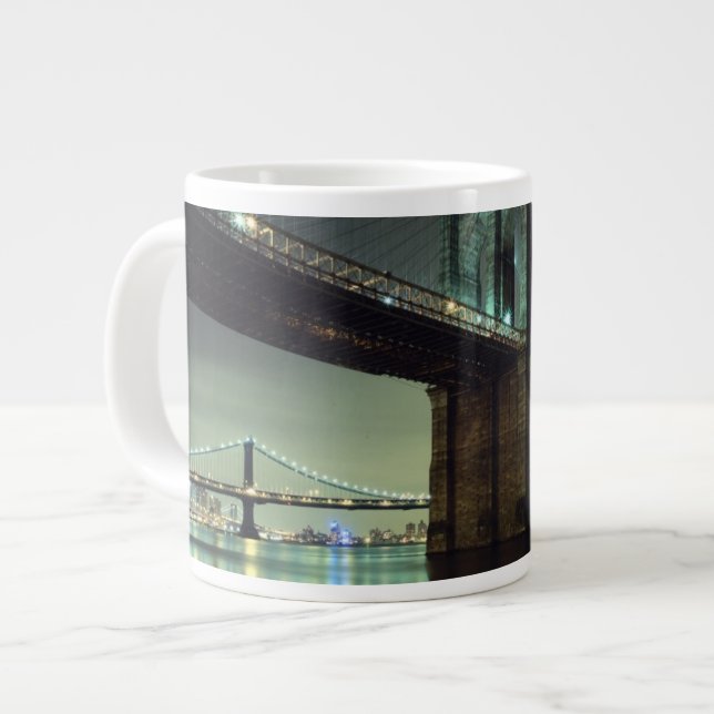 Brooklyn Bridge at night  Manhattan Bridge Large Coffee Mug (Front Left)