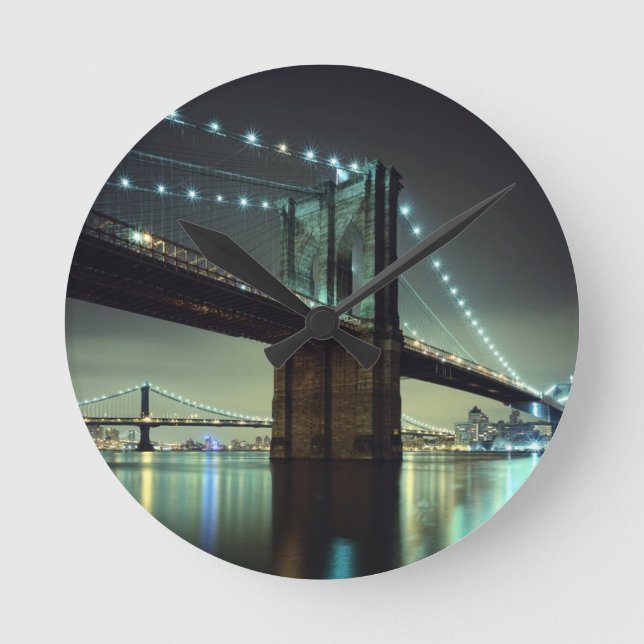 Brooklyn Bridge at night  Manhattan Bridge Round Clock (Front)