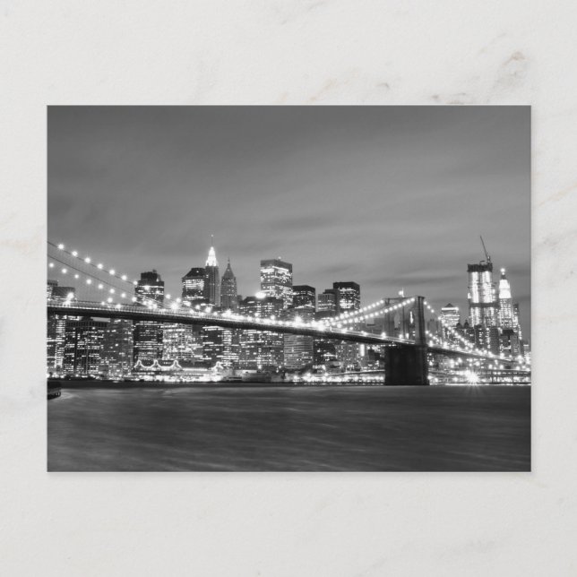 Brooklyn Bridge at Night, New York City Postcard (Front)