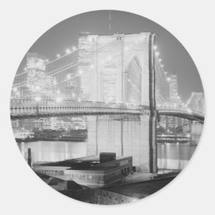 Brooklyn Bridge Black & White Classic Round Sticker