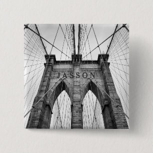 Brooklyn Bridge Black & White Photo 15 Cm Square Badge