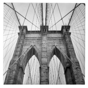 Brooklyn Bridge Black & White Photo Closeup Tile