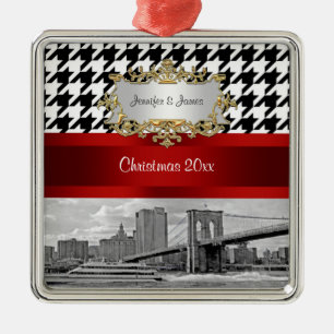 Brooklyn Bridge Blk Wht Houndstooth Christmas Metal Tree Decoration