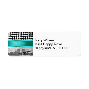 Brooklyn Bridge Blk Wht Houndstooth Return Address Label