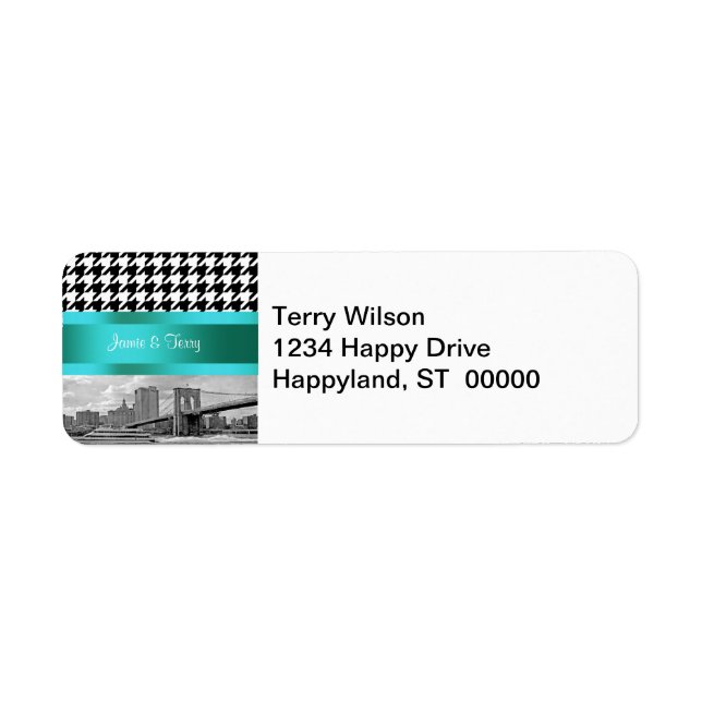 Brooklyn Bridge Blk Wht Houndstooth Return Address Label (Front)