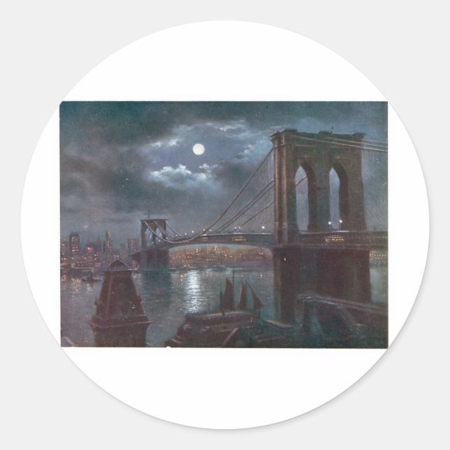Brooklyn Bridge by Moonlight Classic Round Sticker (Front)