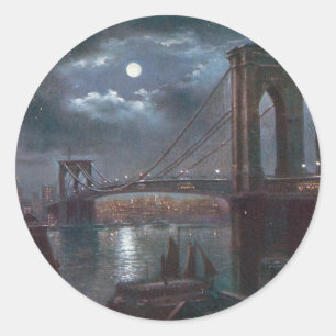 Brooklyn Bridge by Moonlight Classic Round Sticker