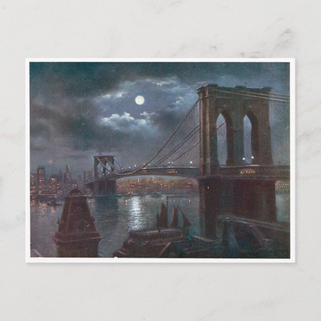 Brooklyn Bridge by Moonlight Postcard (Front)