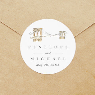 Brooklyn Bridge Chic New York City Wedding Classic Round Sticker